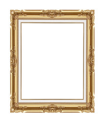 The antique gold frame on the white background