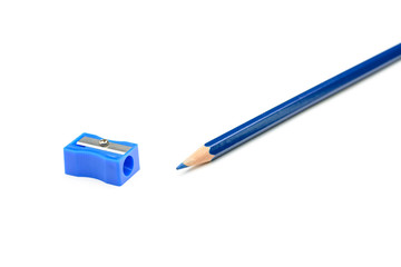 Blue pencil and a pencil sharpener