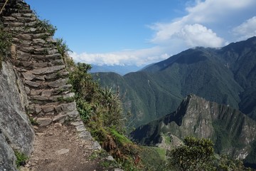 Fototapeta na wymiar Machu Picchu monana, mountain last steps to the top of the mountain