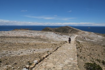 walking through isla del sol bolivia lake titicaca