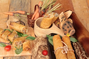 Fried spring rolls traditional for appetizer food.