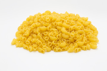 Raw macaroni on white background
