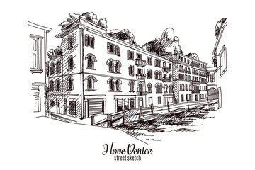 Hand drawn vector illustration. Venice. Street sketch. 
