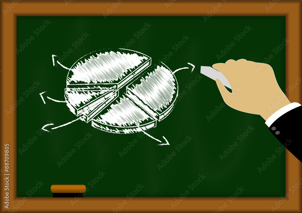 Poster vector : circle chart graph on blackboard with hand