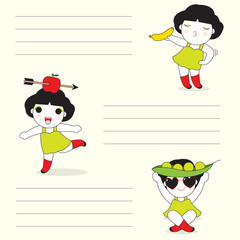 Healthy Food Character paper note illustration set