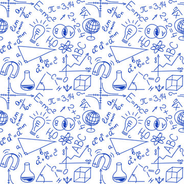 Mathematical and physical equations and formulas, seamless backg