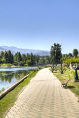 Walking path near the lake of Mendoza, Argentina
