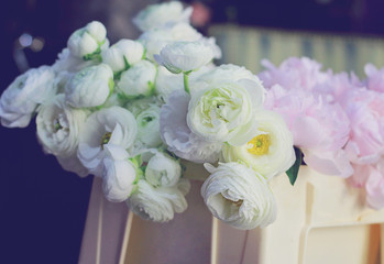 White ranunculus and  peony bouquet. Soft focus image , gently colors
