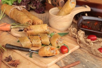 Fried spring rolls traditional for appetizer food.