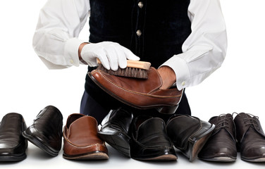 Man polishing leather shoes