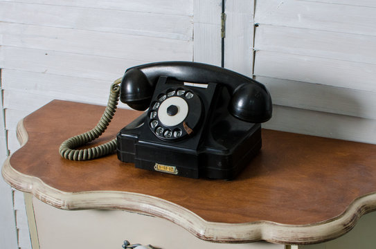 old black vintage phone isolated 