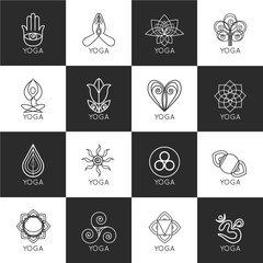 Set of outline yoga monograms and logos. Abstract yoga design