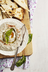 Eggplant dip baba ganoush with smoked paprika. Selective focus