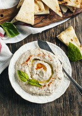 Eggplant dip baba ganoush with smoked paprika. Selective focus