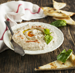 Eggplant dip baba ganoush with smoked paprika. 