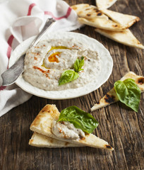 Eggplant dip baba ganoush with smoked paprika. Selective focus