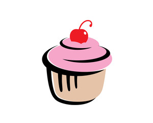 illustration of cupcake with cherry topping