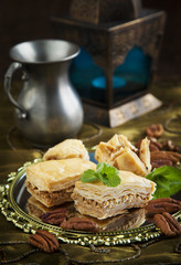 Baklava with honey and nuts. Traditional Turkish dessert.