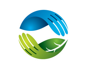 two palm hand in balance position as eco company logo 
