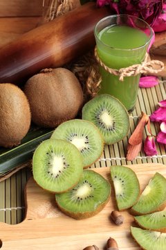 Kiwi fruit juicy green and kiwi juice delicious.