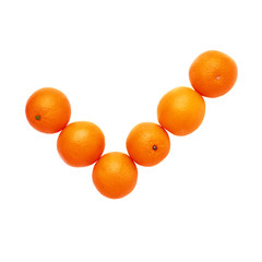 Yes tick mark made of multiple oranges isolated over the white