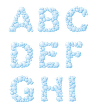 Vector bubble foam font, from A to I