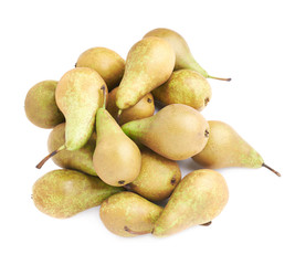 Pile of multiple green pears isolated