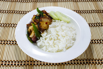 Rice and Stir-fried crispy pork