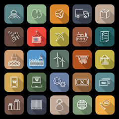 Supply chain line flat icons with long shadow