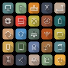 Computer line flat icons with long shadow