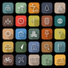 Location line flat icons with long shadow