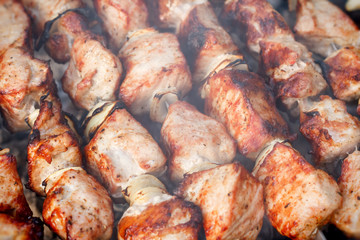 Frying meat on skewers