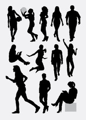 Male and female people activity silhouettes
