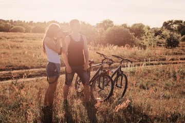 traveling couple with bicycles pictures of the landscape