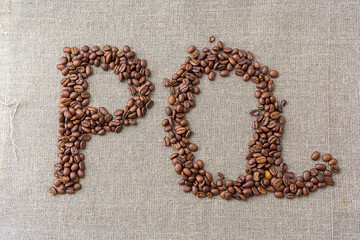 letters made of coffee beans