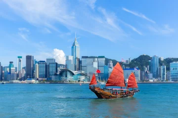 Foto op Plexiglas Hong Kong harbour with junk boat © kamonrat
