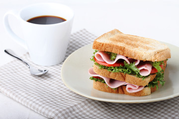 breakfast table with sandwich