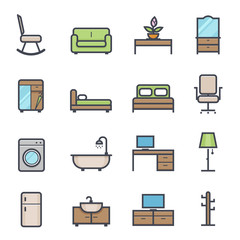 Furniture Icon Bold Stroke with Color on White Background. Vector Illustration