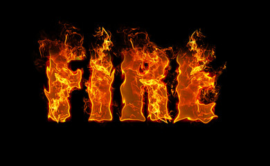 Word Fire on black background in red, hot, fiery, burning letters. Illustration; heat; fire texture. - 88725862