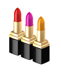 3d lipsticks isolated over white