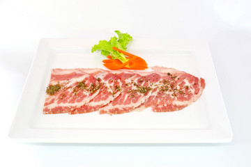 freshness slided pork on white dish for grill