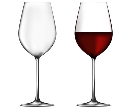 Two red wine glasses - empty and full