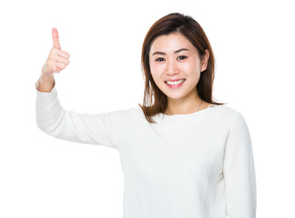 Woman with thumb up gesture