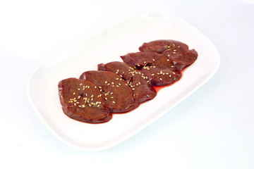 Fresh raw veal liver slices