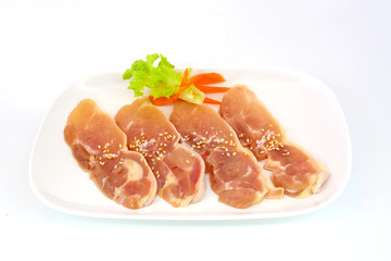 Fresh slices of chicken isoloate on white background ready to be