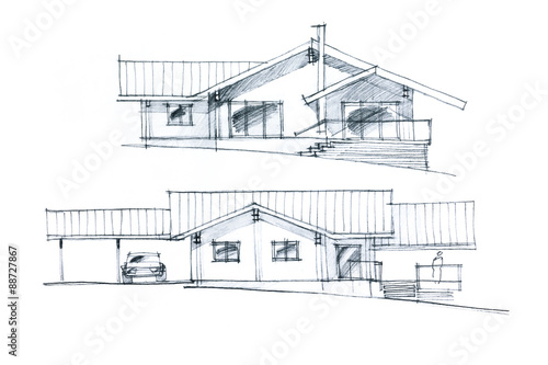 Architect Crayon Sketches Of A New House With Pencils And