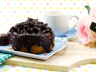 donut-cronut with chocolate flavor selective focus delicious sweet dessert