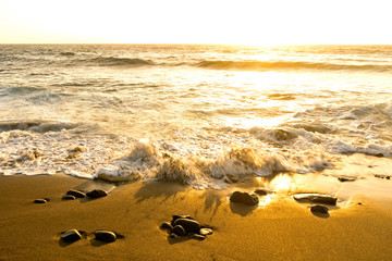 Sea surf  at sunset in  area  La Pared on Fuerteventura