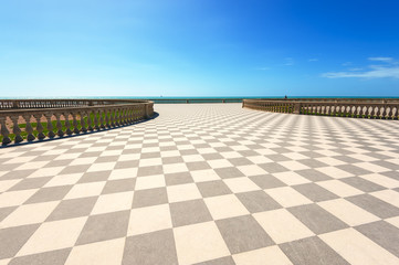 Terrace Mascagni in Livorno, viewpoint along the sea with the ch