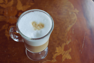 coffee latte on wood table